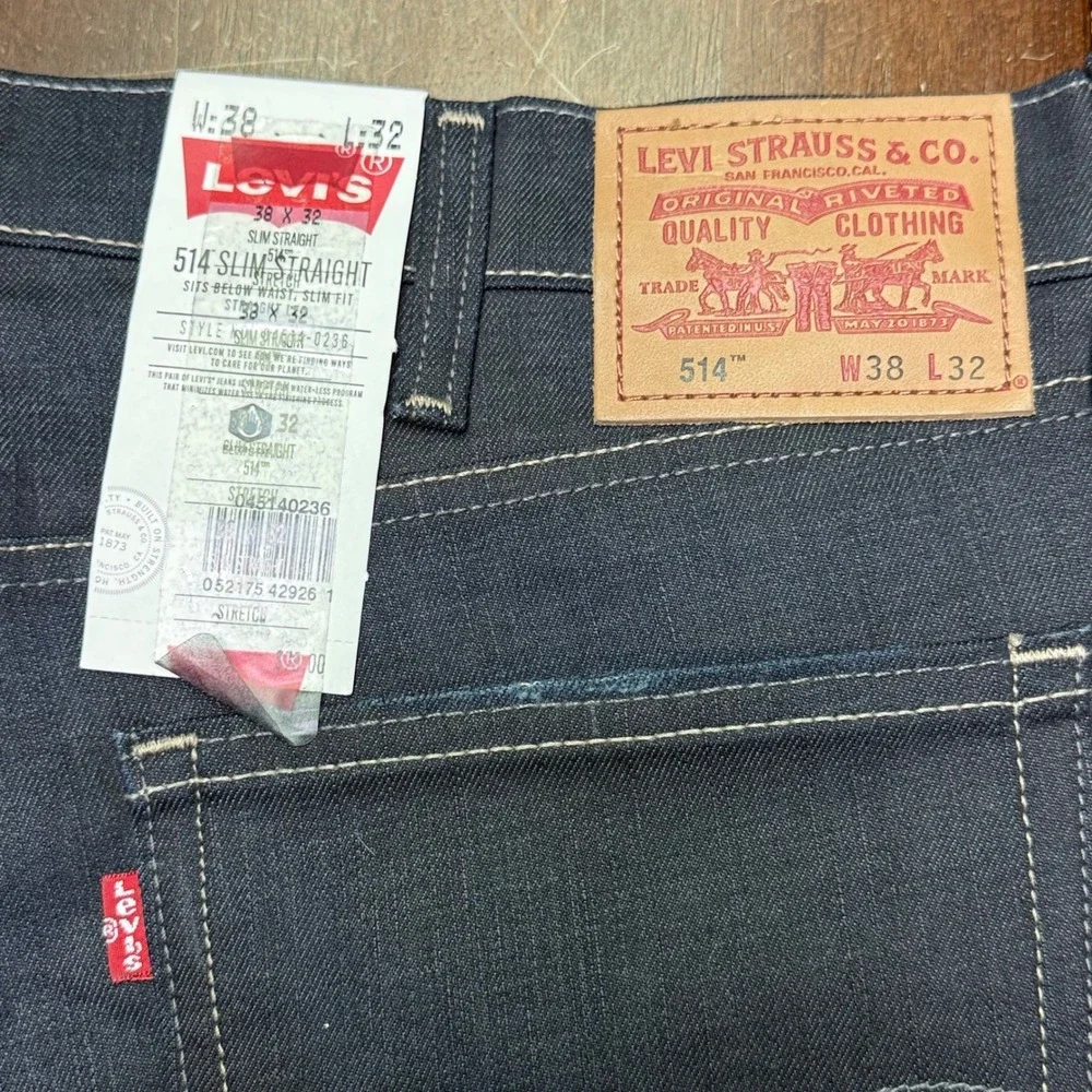 New Levi's 514 Slim Straight Jeans Mens 38x32 Dark Indigo Stretch Denim NWT